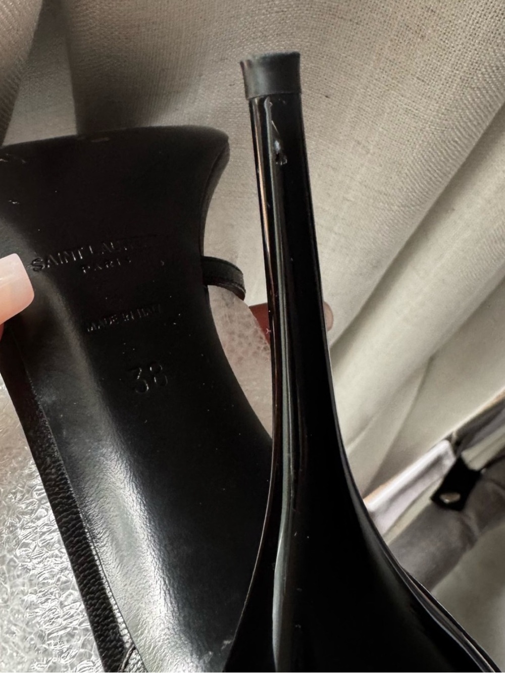 Saint Laurent Black Leather Stiletto Sandals with Gold YSL Logo - Picture 11 of 11